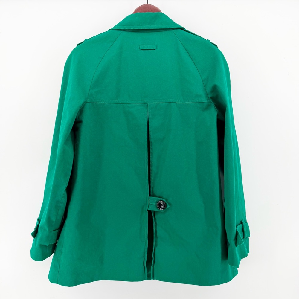 Daisy Fuentes Medium Emerald Green Double Breasted Short Trench Coat Jacket Chic - Picture 2 of 9